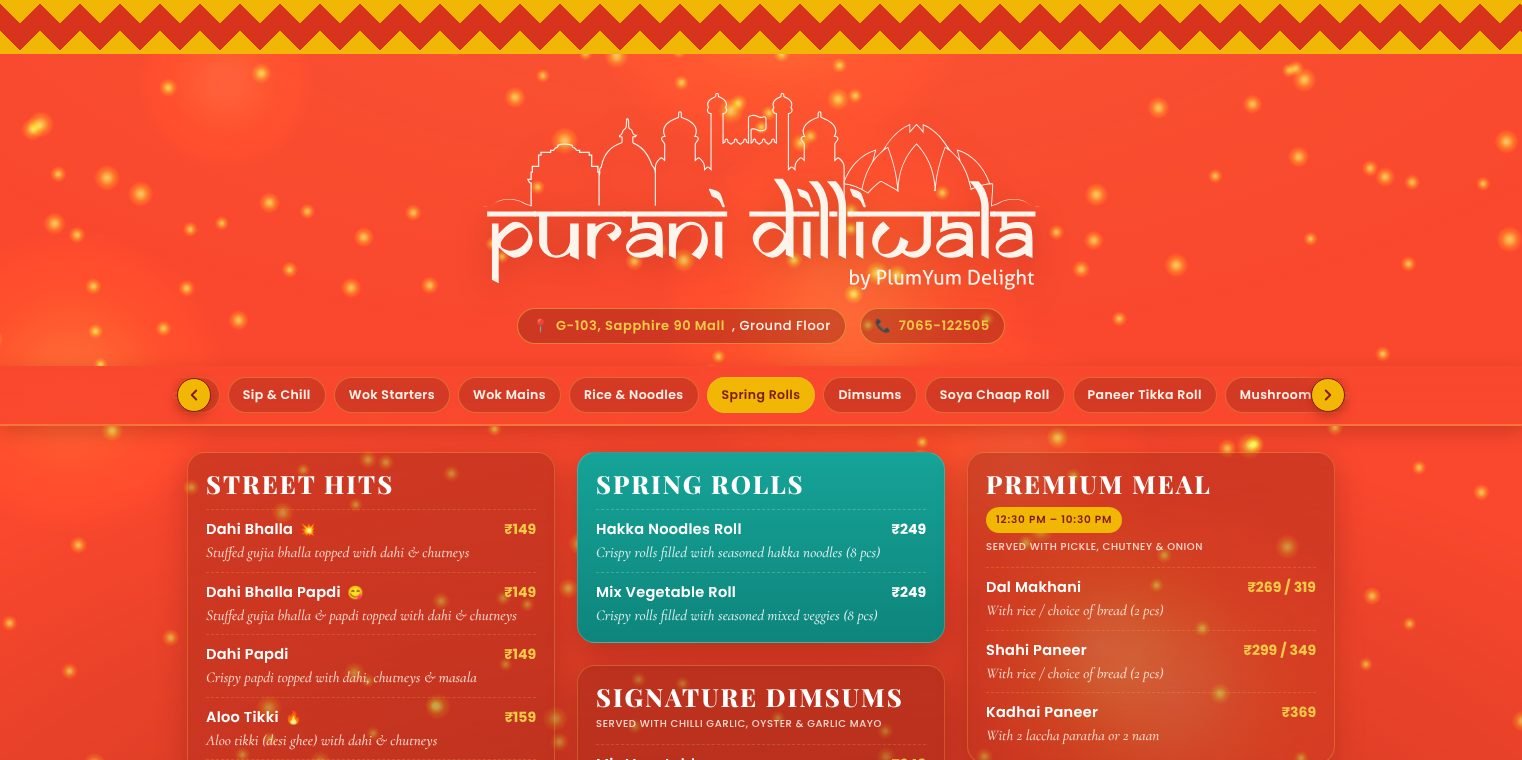 Full menu page with a category scroller and menu boards