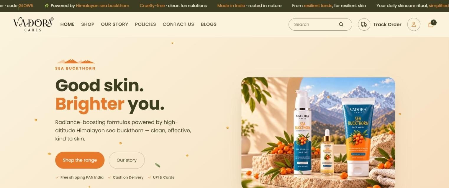 Vadora Cares storefront home page
